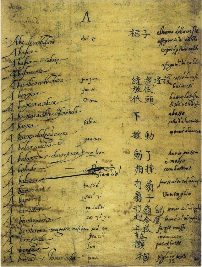 The first page of the Portuguese–Chinese dictionary compiled by Jesuit missionaries around 1583