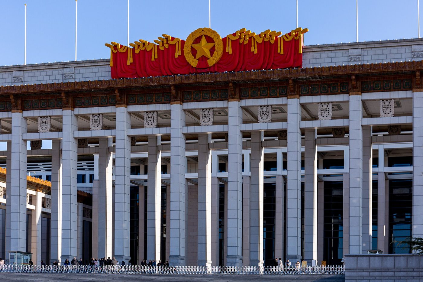 The National Museum of China's exterior facade on Tiananmen Square in Beijing