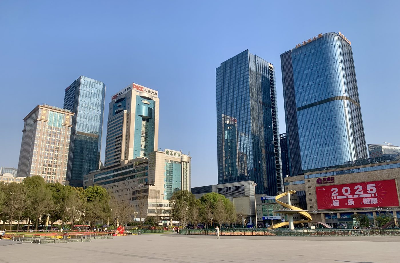 Tianfu Square in central Chengdu, the city now handing out National Day movie-ticket discount vouchers