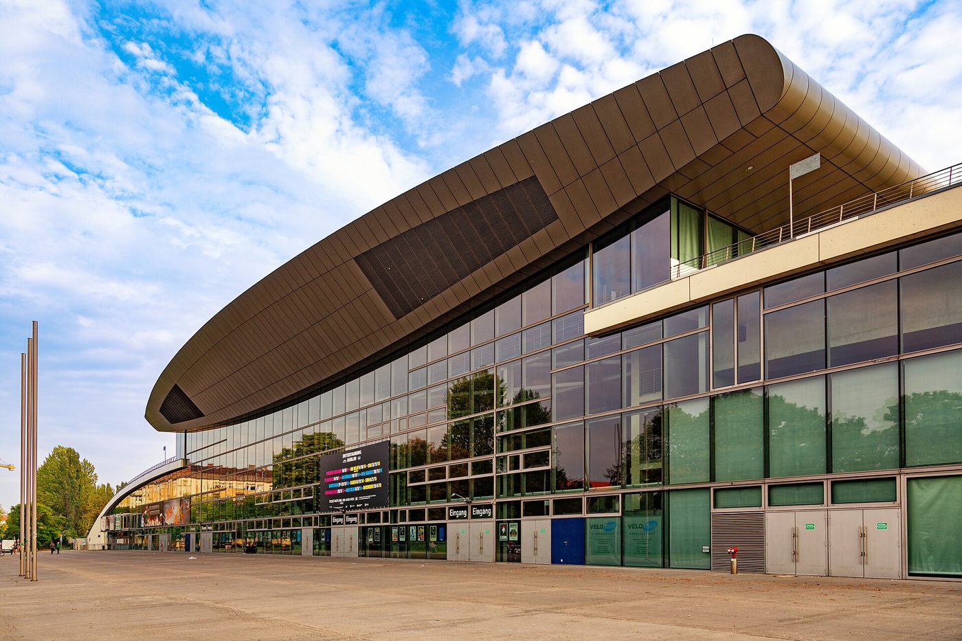 Exterior view of the Max-Schmeling-Halle arena in Berlin, one of the venues for the 2026 Women's Basketball World Cup.