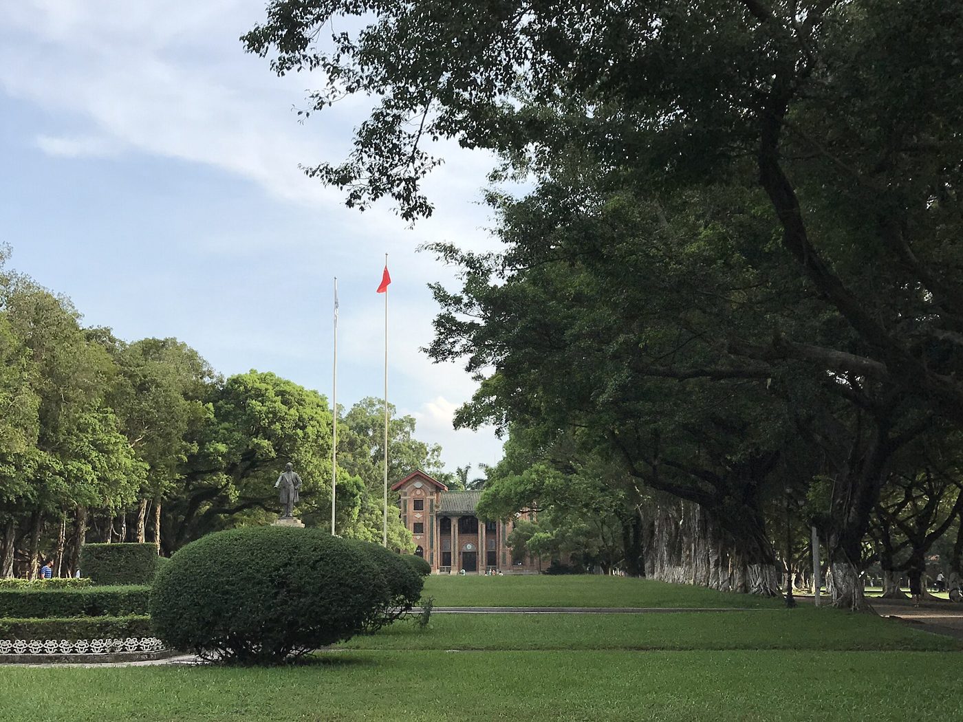 Campus buildings on the South Campus of Sun Yat-sen University in Guangzhou, the university named in the article for its coin- and mobile-pay washing machines.
