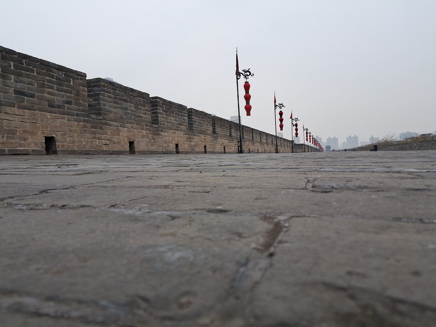 The top of the Xi'an city wall, wide enough to cycle along