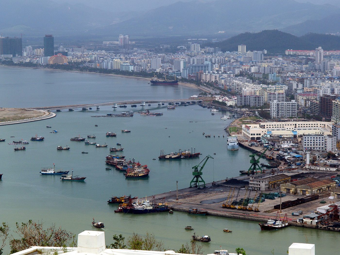 Panoramic view of the coastal city of Sanya, Hainan, where the Hui Muslim village of Huihui is located.