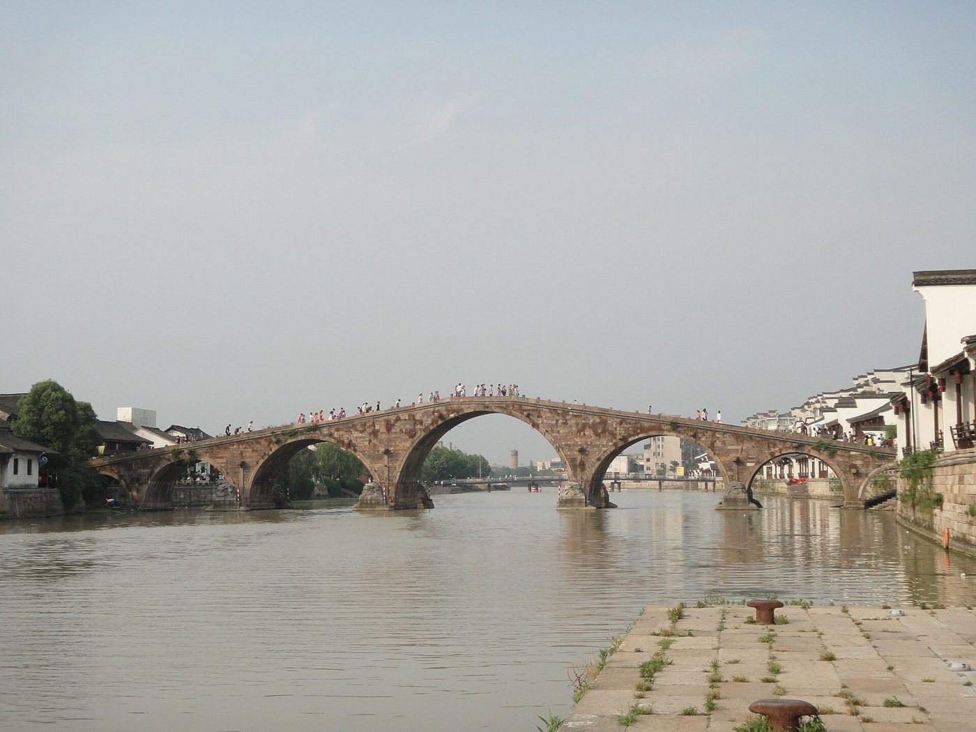 The old stone Guangji Bridge in the ancient canal town of Tangqi, near Hangzhou