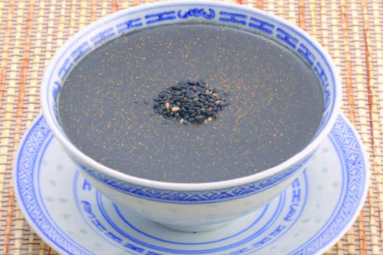 A bowl of warm black sesame paste, a traditional Chinese dessert eaten around the Cold Dew solar term