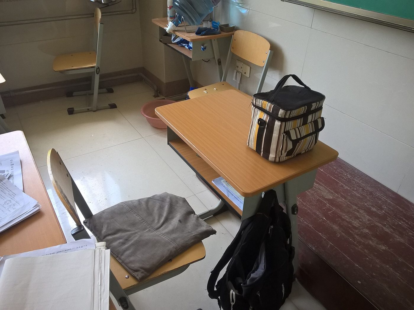 A pupil's desk in a Chinese high-school classroom