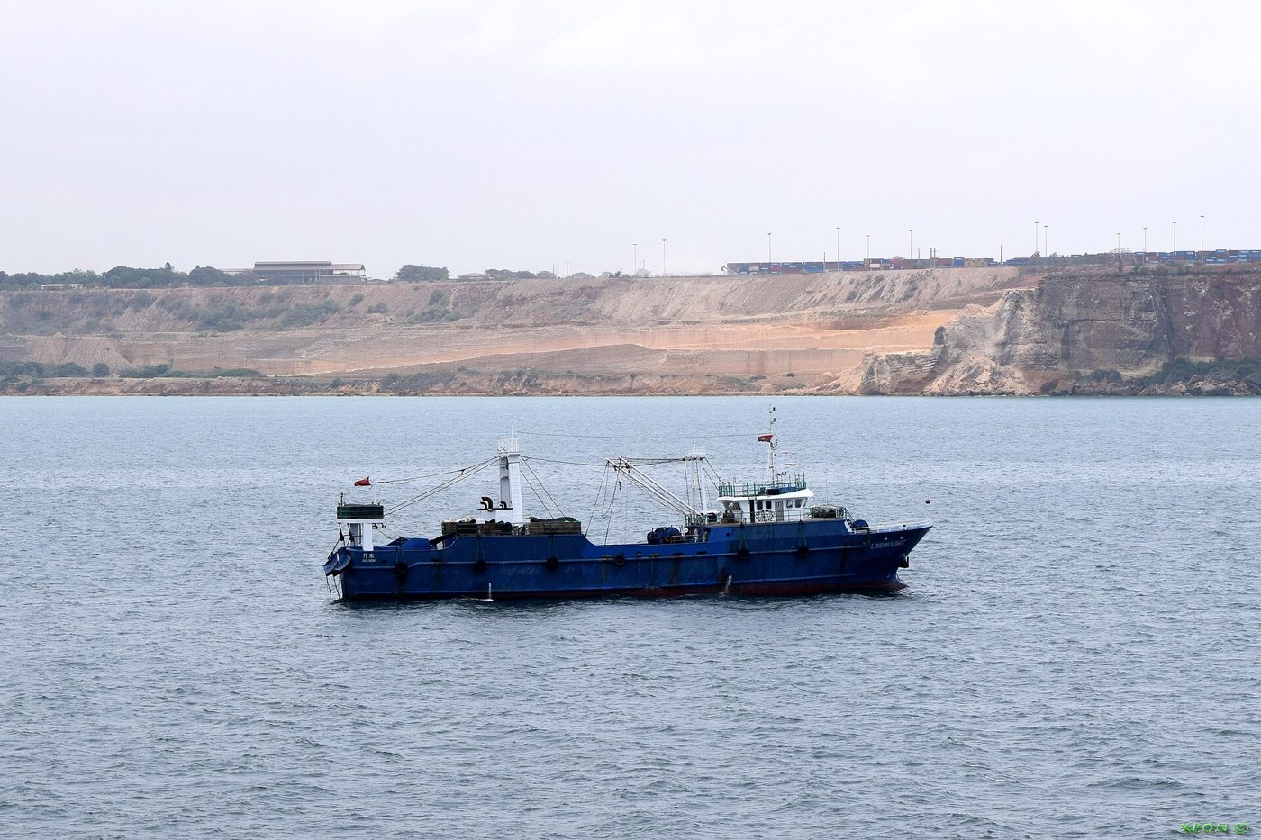 A Chinese fishing boat sailing at sea off the Liaodong coast
