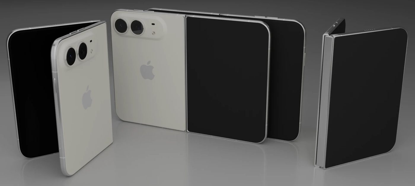 A hands-on photo of Apple's foldable iPhone Duo, opened to show its inner display.